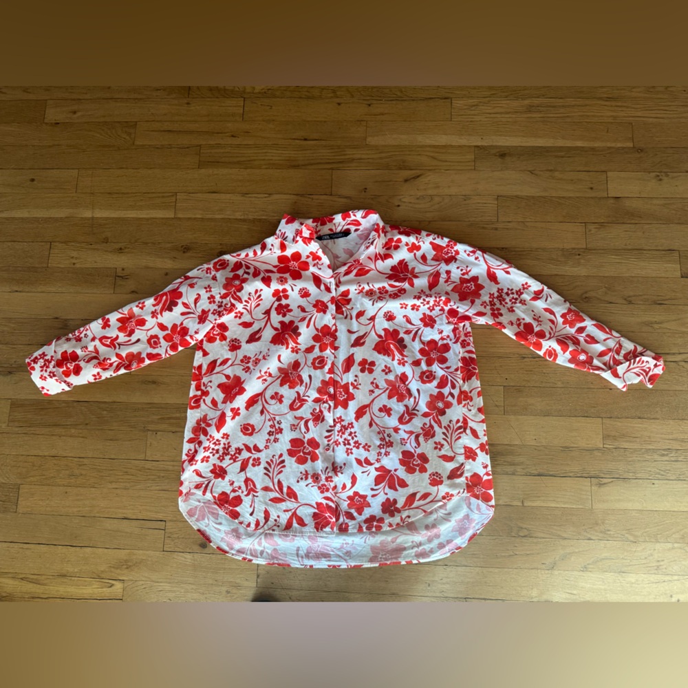 Zara Red and White Floral Shirt